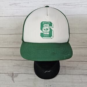 Vintage Michigan State Pennant Winner Mesh Snapback Hat Green Unstructured Bill